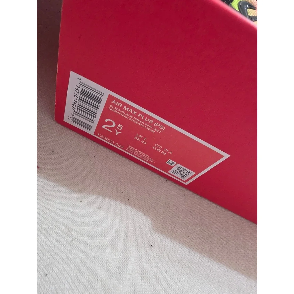 Nike‎ Air Max Plus PS Black Hyper Pink Volt Kids Shoes FZ0023-043 Size 2.5Y